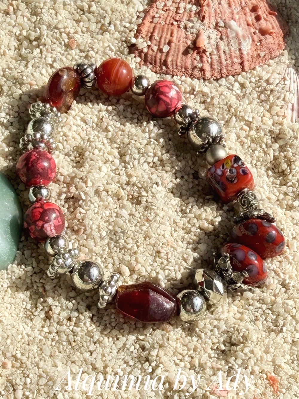Fall essentials + Red Turquoise + Jasper & Silver Bead Bracelet